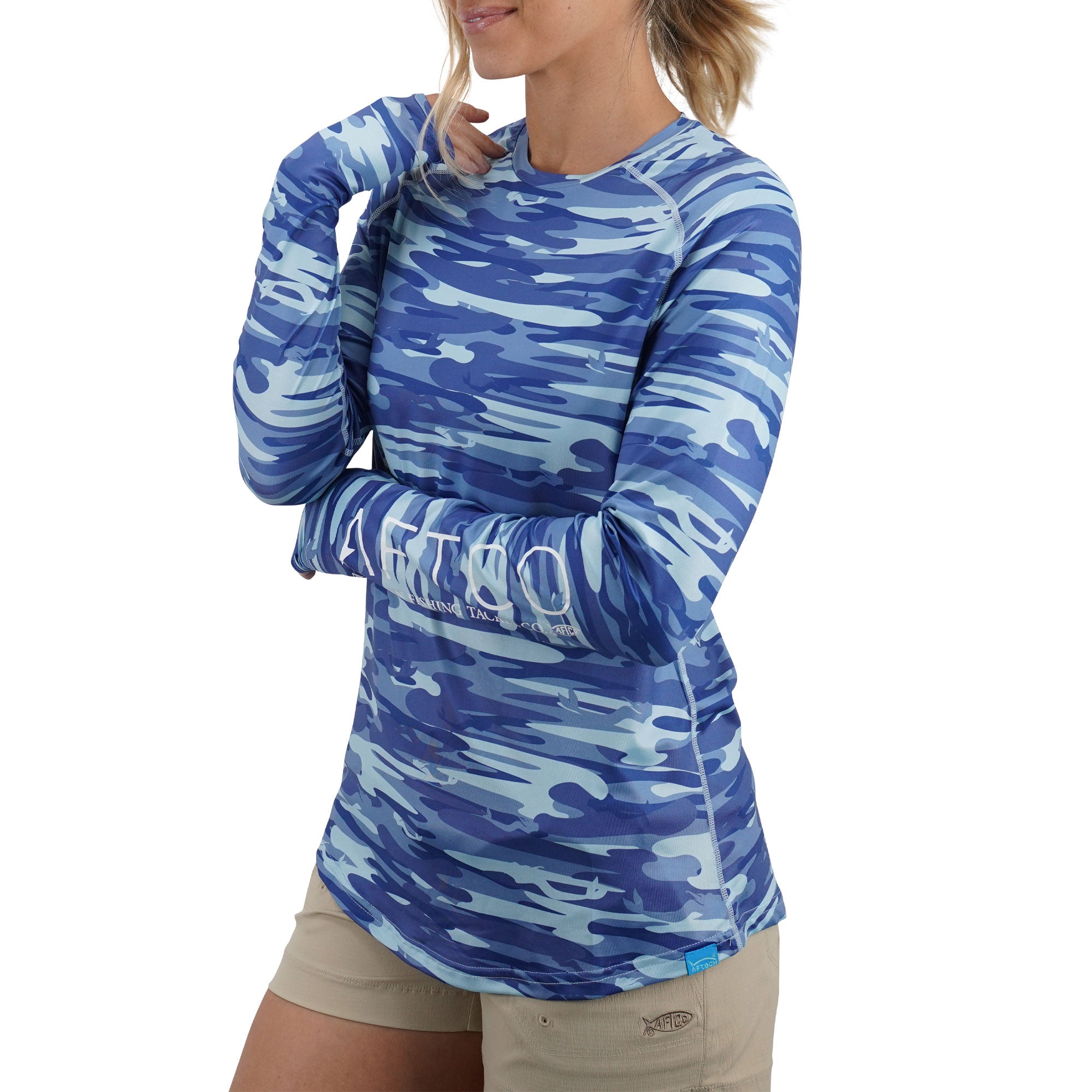 AFTCO Women's Mercam LS Performance Shirt / Blue Camo / XS