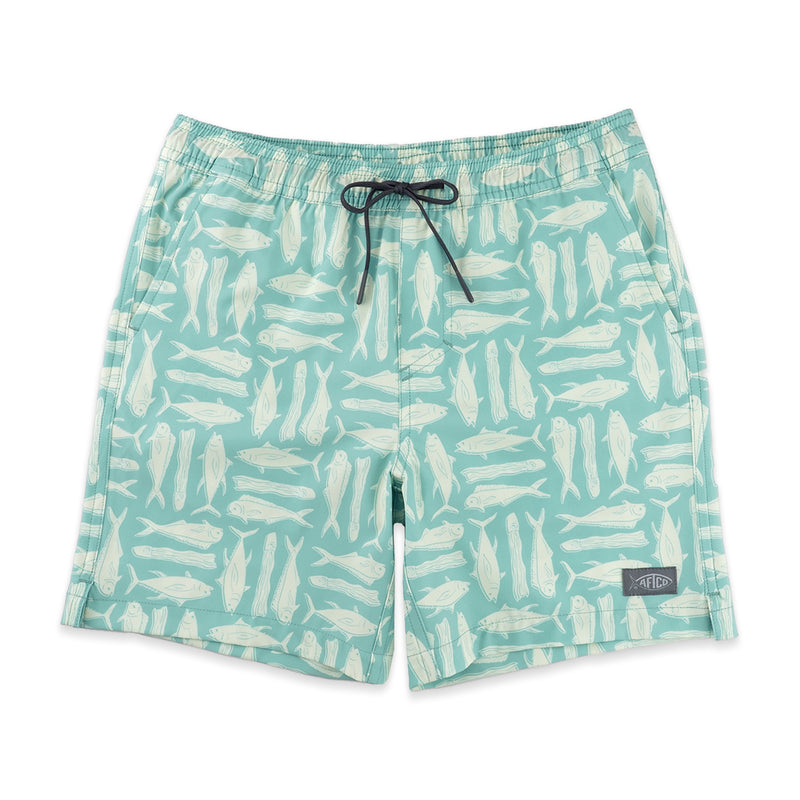 AFTCO Strike Printed Swim Shorts for Boys Pastel Turquoise / X-Large