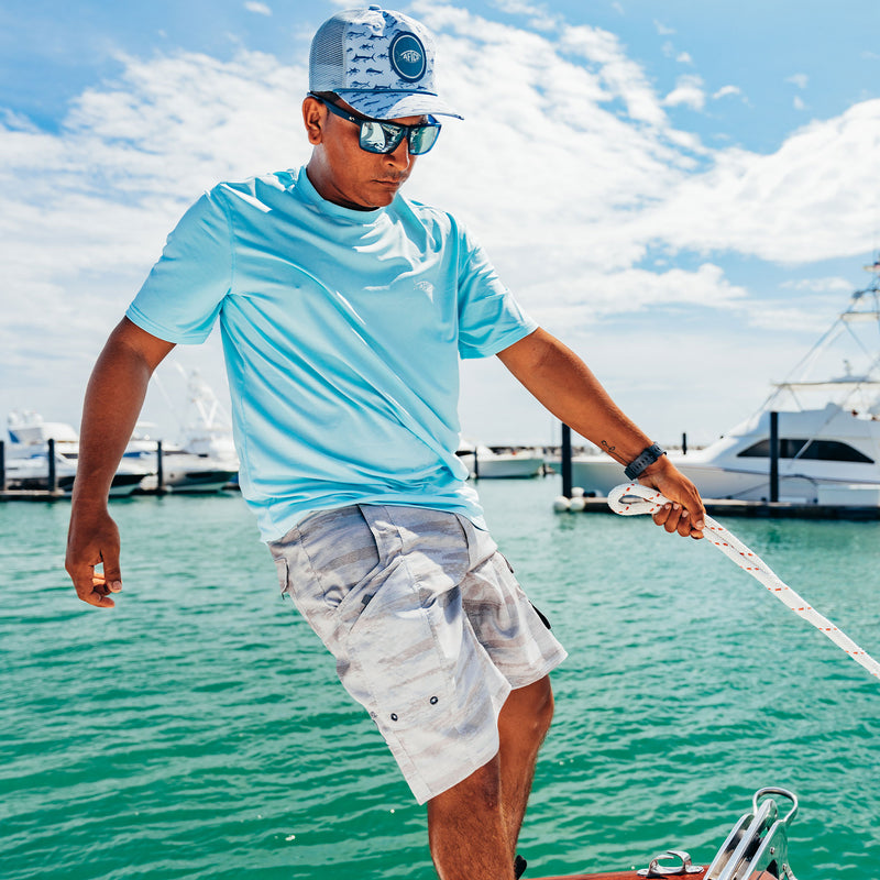 AFTCO Nylon Fishing Shorts Sz 36 X 5 Inseam Sky Blue American Fishing  Tackle Co