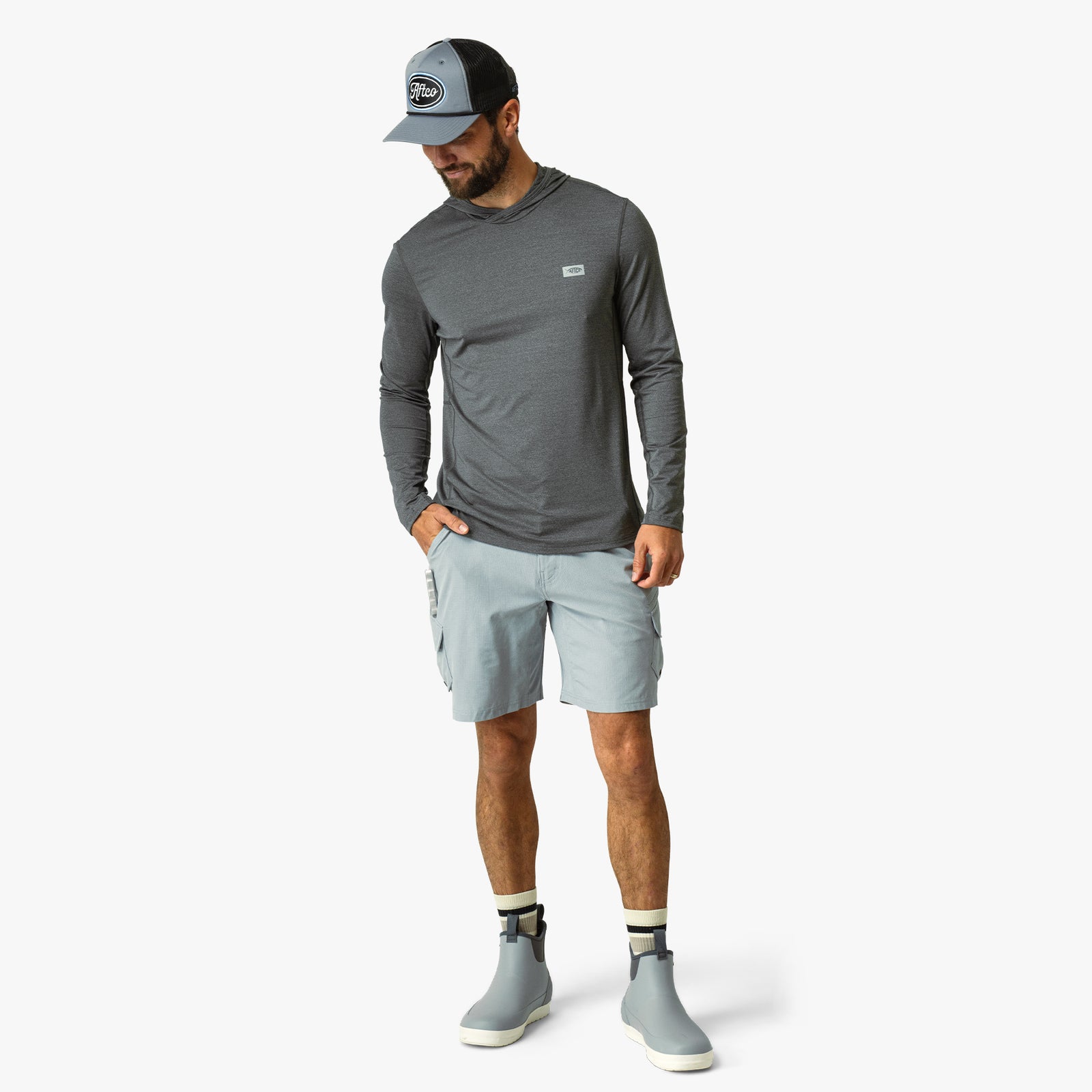 Sweat à capuche Aftco Samouraï homme grand léger UPF pêche gris séchage