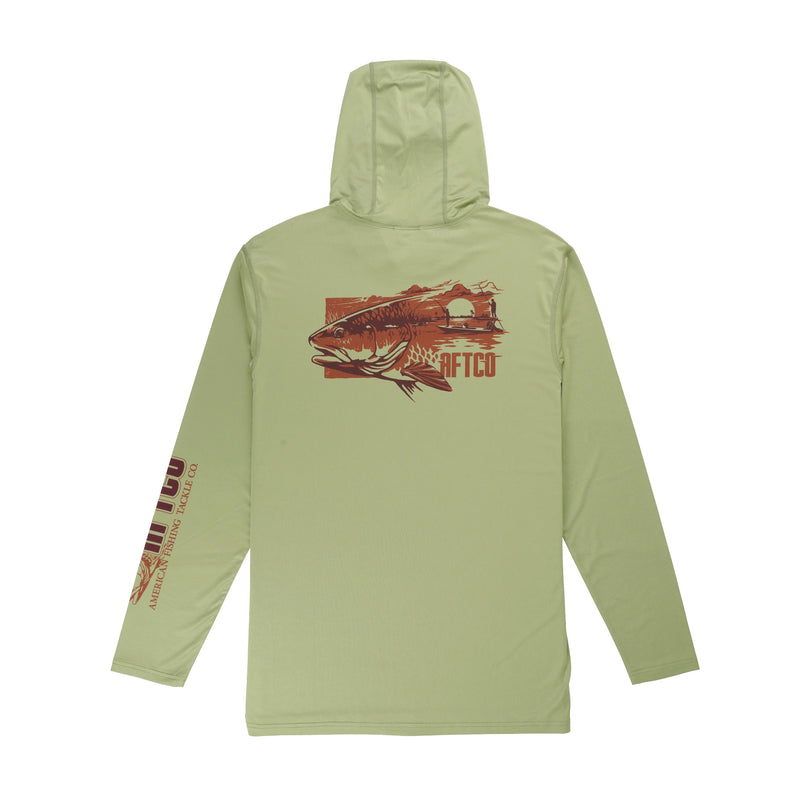 Red Sunset UVX Long Sleeve Sun Protection Fishing Hoodie | AFTCO / Sage / L