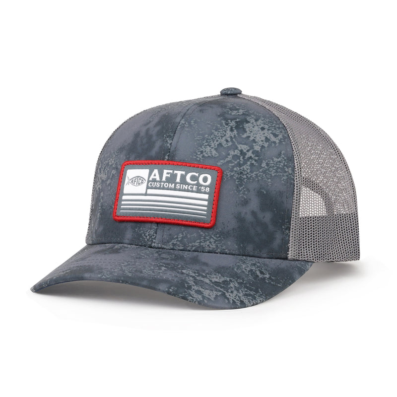 AFTCO Crossbar Trucker Hat Charcoal Acid Camo