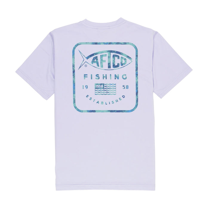 Youth Marine SS Blue Camo Performance Fishing Shirt | AFTCO / Lavender Blue / S